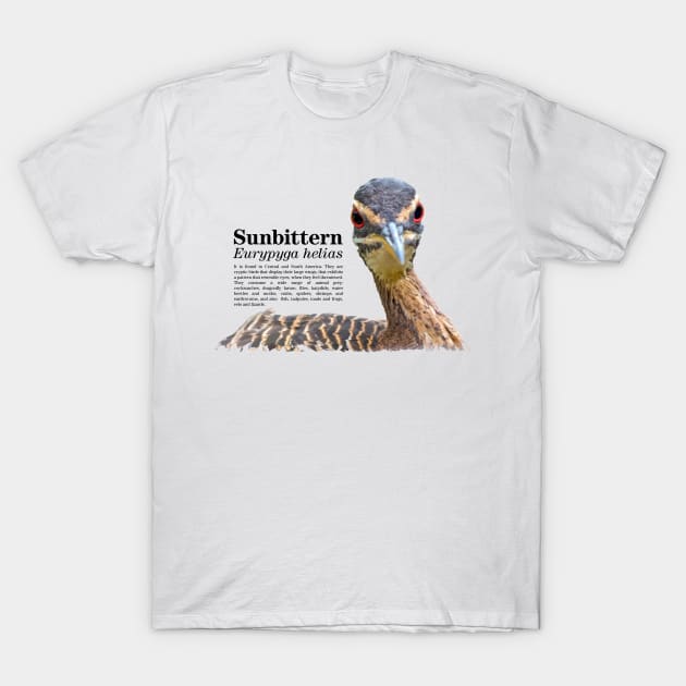 Sunbittern torpical bird black text T-Shirt by Ornamentum